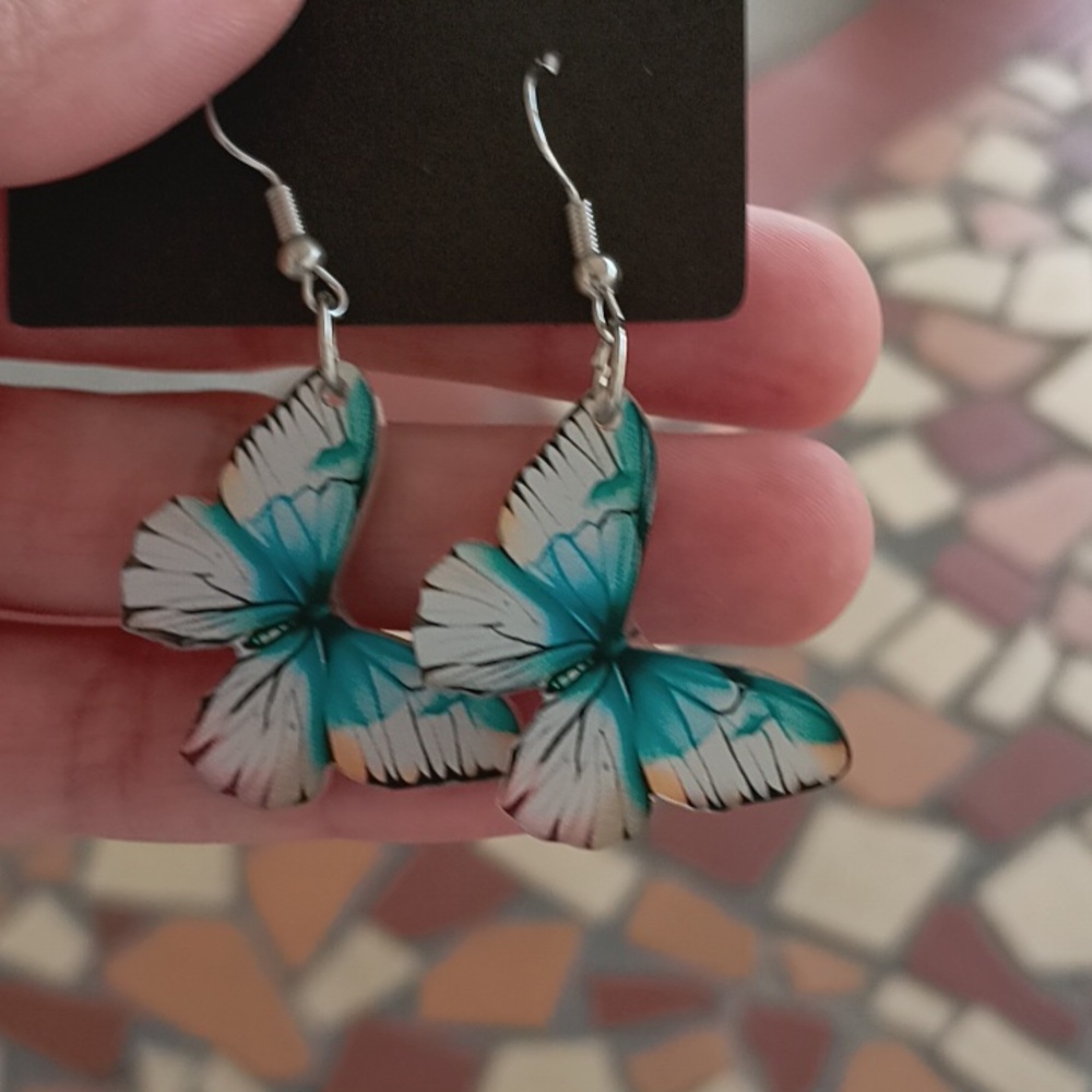Blue and White Butterfly Earrings